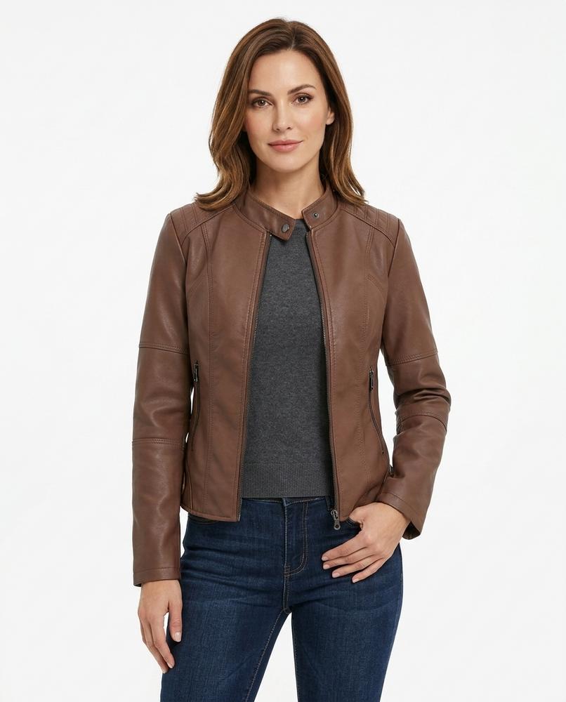 Heidi-Outlet - Norel | Faux-Leather Zippered Jacket Women