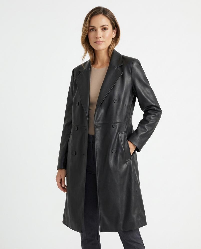 Heidi-Outlet - Tinal | Double-Breasted Faux-Leather Coat Women
