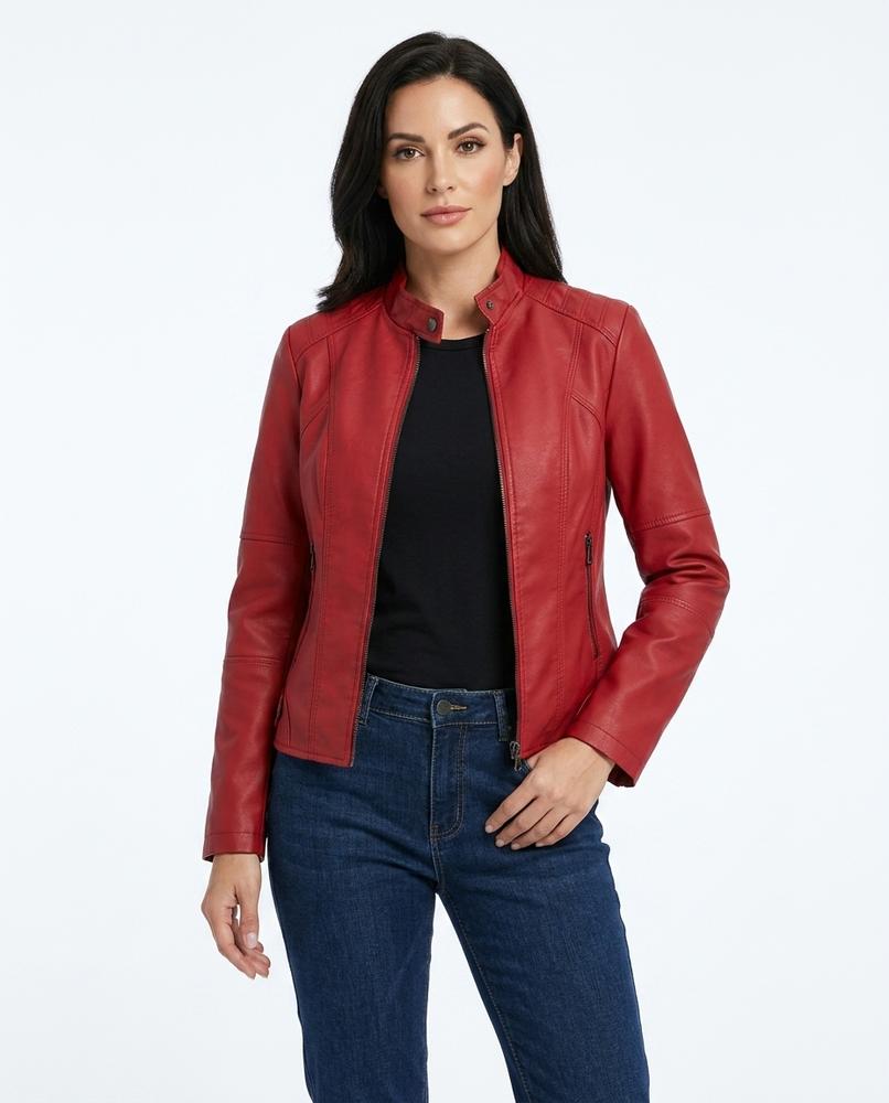 Heidi-Outlet - Norel | Faux-Leather Zippered Jacket Women