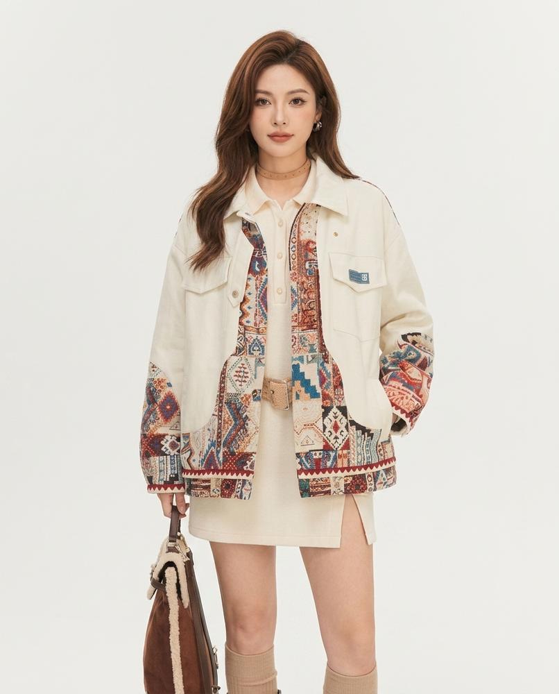 Heidi-Outlet - Caran | Jacquard-Trimmed Loose-Fit Jacket Women