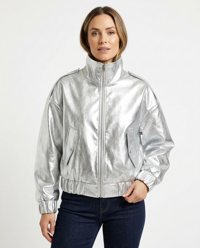 Heidi-Outlet - Kahal | Metallic Zip-Up Jacket Women