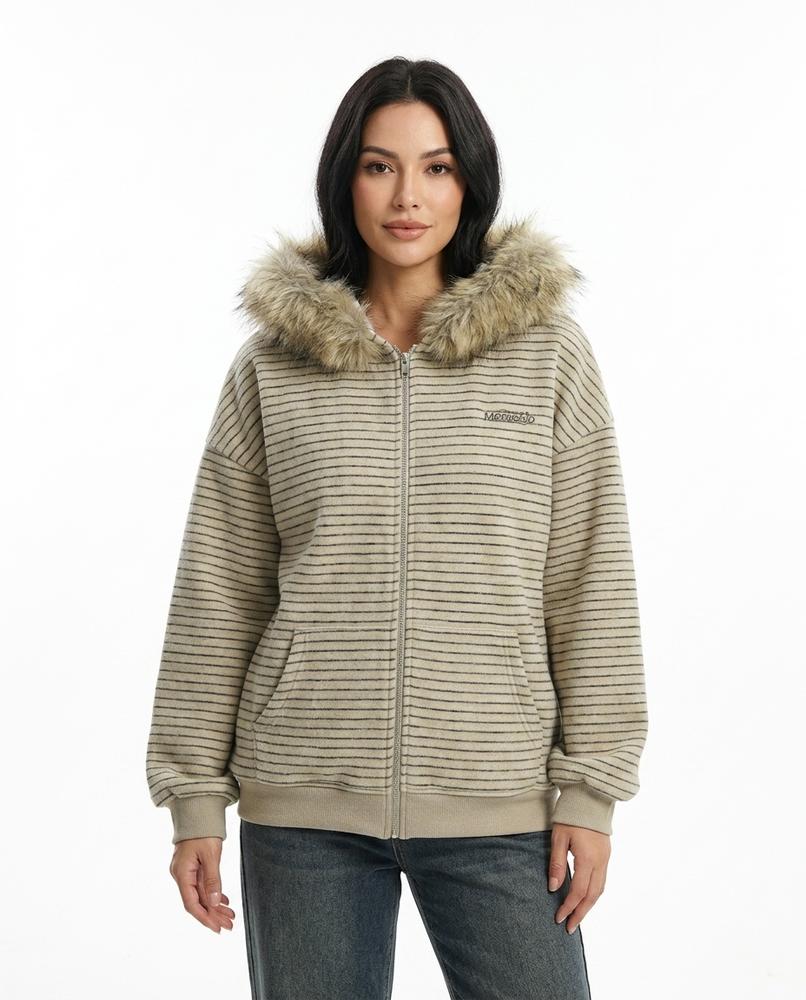 Heidi-Outlet - Zaken | Fur-Trimmed Striped Hoodie Women