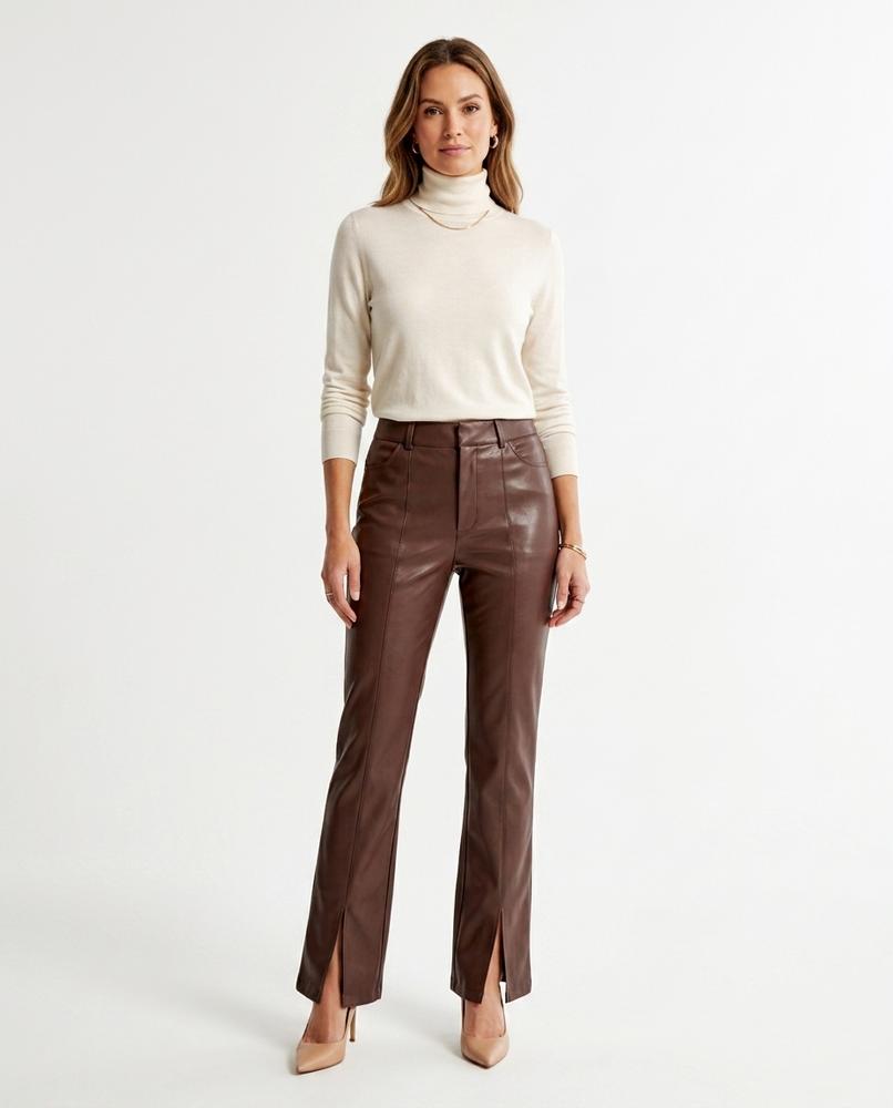 Heidi-Outlet - Vavan | Faux Leather Front-Slit Pants Women