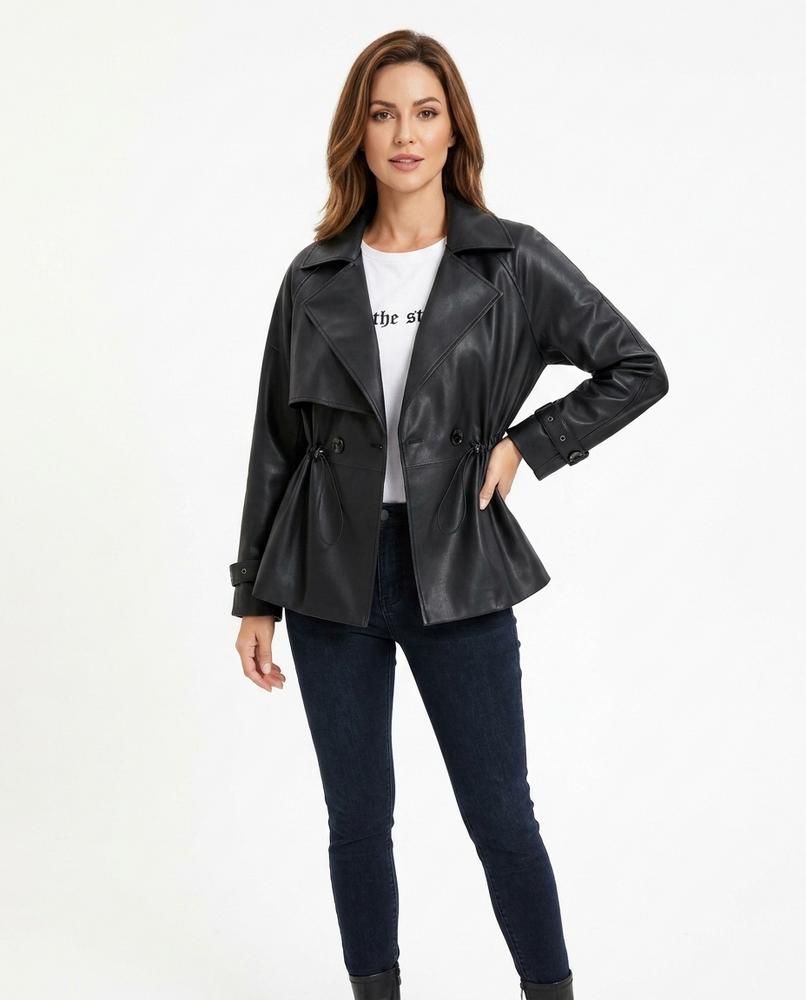 Heidi-Outlet - Nokar | Drawstring Double-Breasted Leather Jacket Women