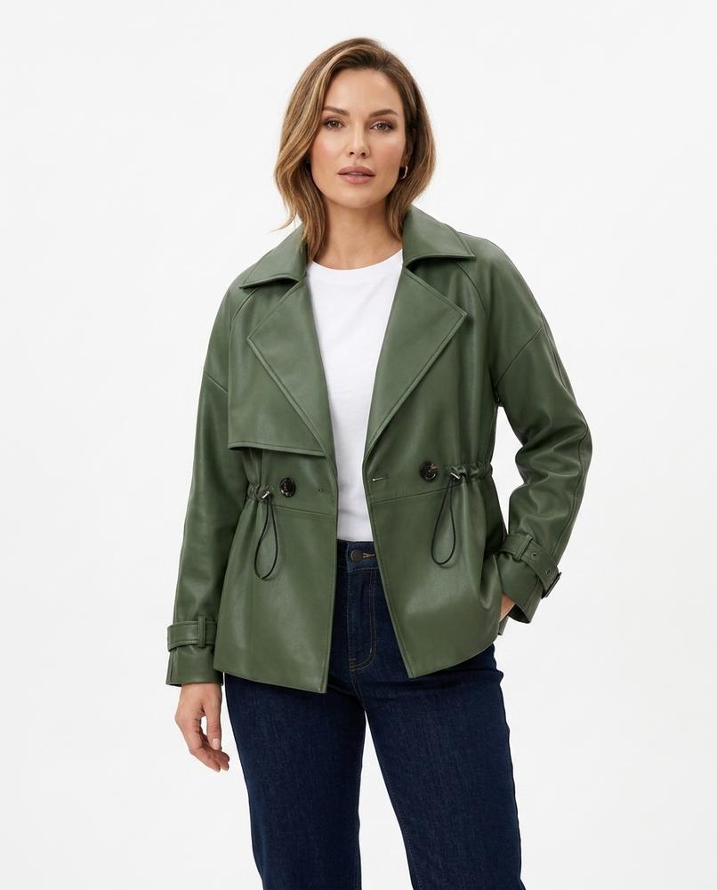 Heidi-Outlet - Nokar | Drawstring Double-Breasted Leather Jacket Women