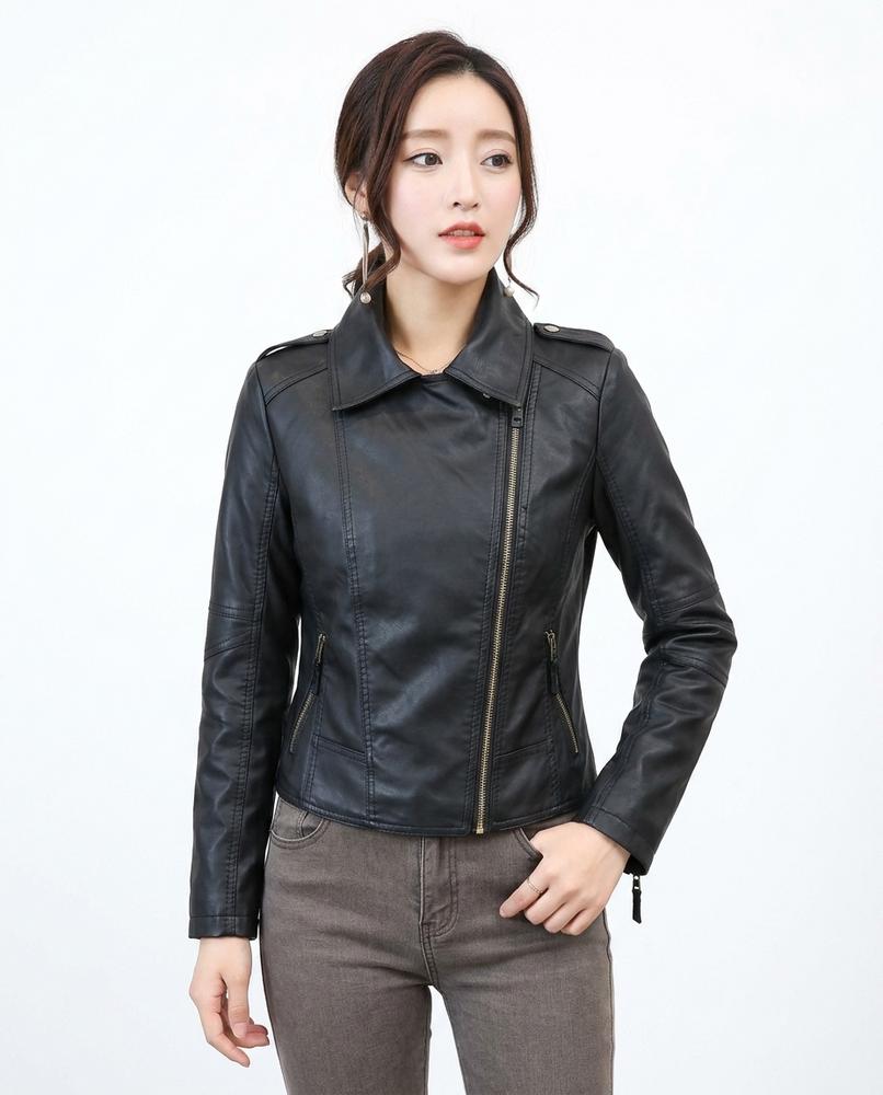 Heidi-Outlet - Virev | Asymmetrical Fitted Leather Jacket Women