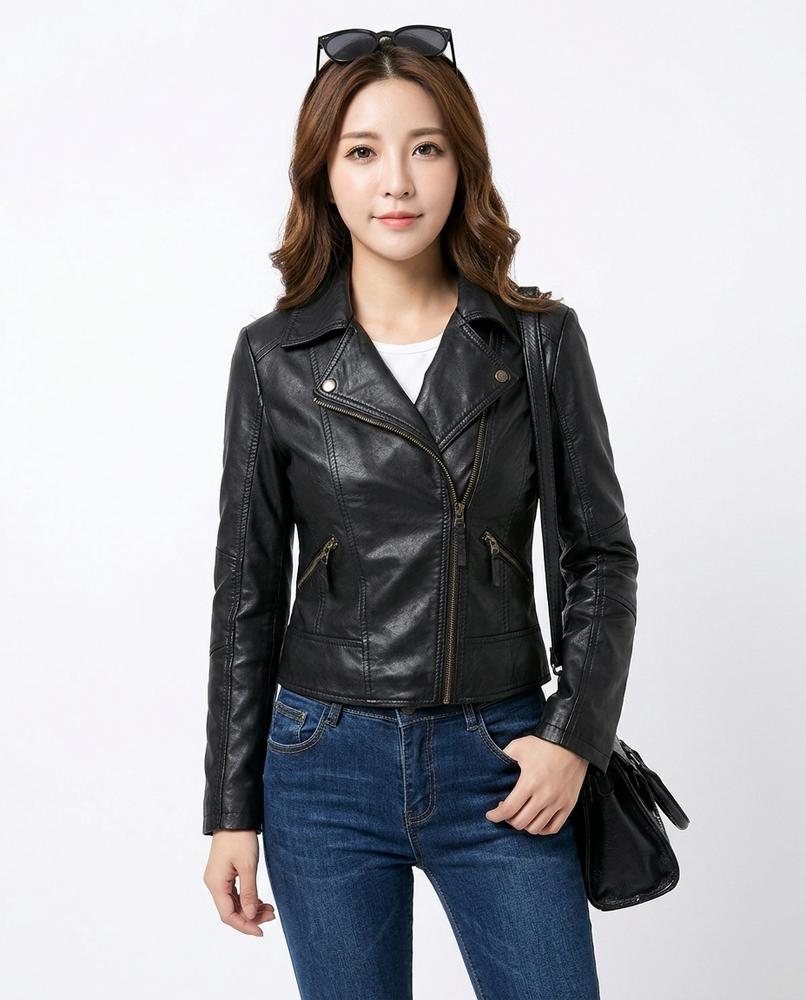 Heidi-Outlet - Varal | Asymmetrical Fitted Leather Jacket Women