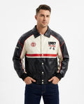 Heidi-Outlet - Yokar | Color-Block Embroidered Leather Jacket Men