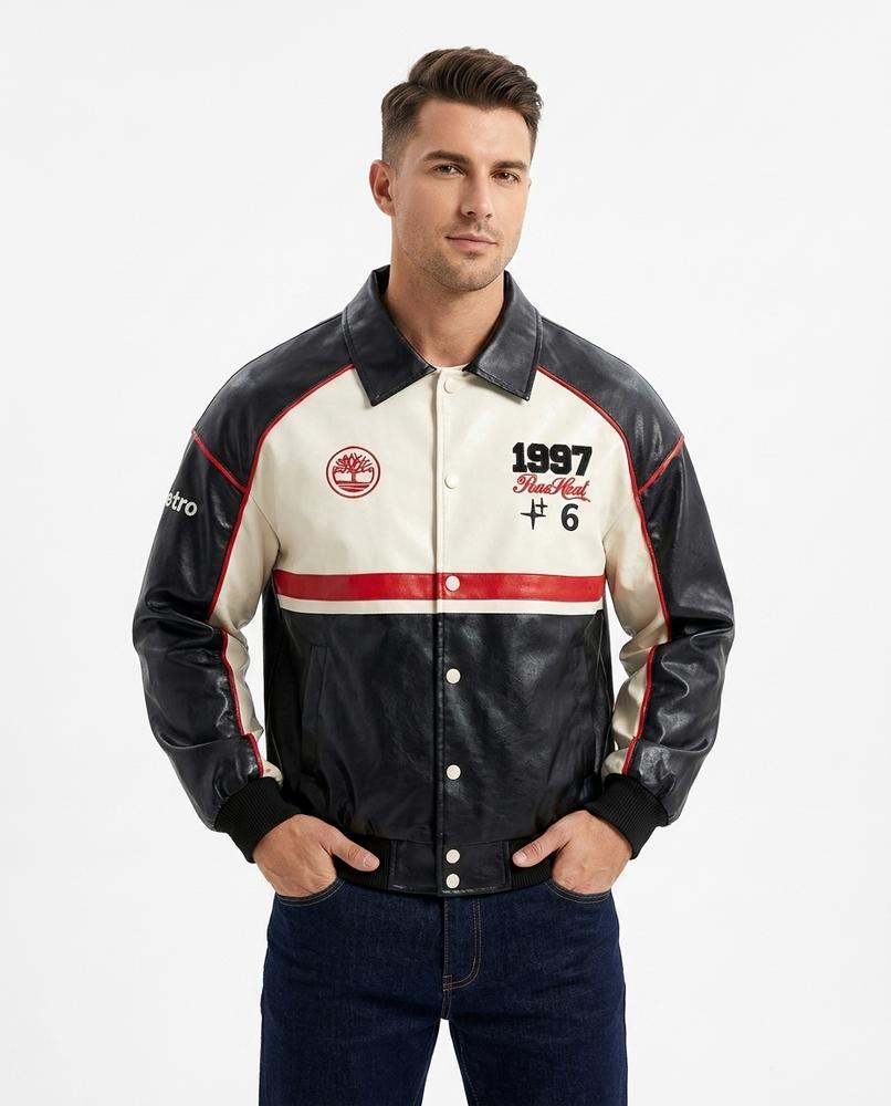 Heidi-Outlet - Yokar | Color-Block Embroidered Leather Jacket Men