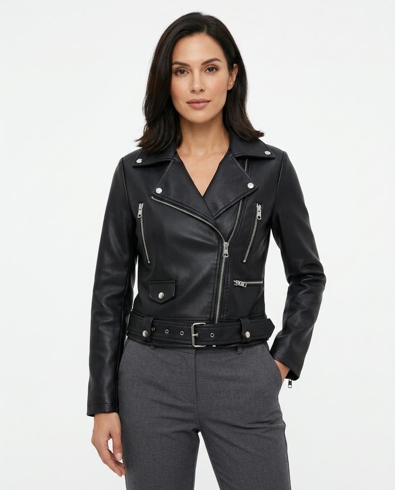 Heidi-Outlet - Nevar | Faux Leather Asymmetrical Leather Jacket Women