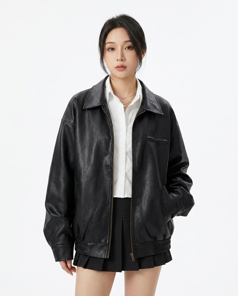 Heidi-Outlet - Romer | Zippered Relaxed Fit Leather Jacket Women