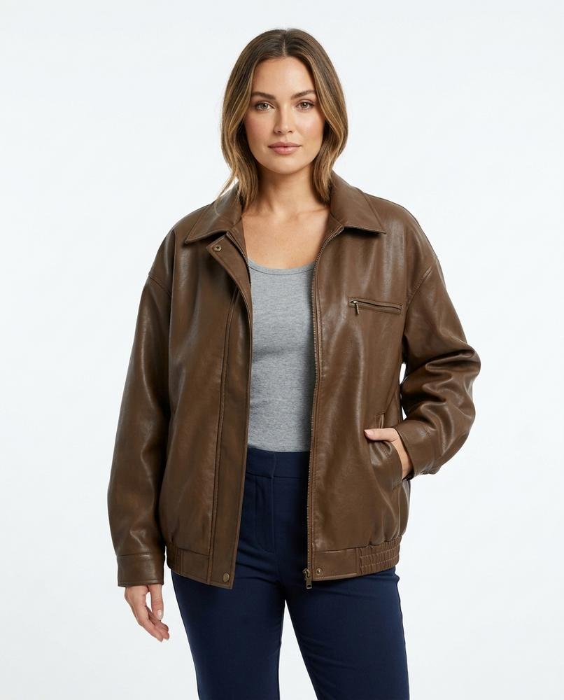 Heidi-Outlet - Romer | Zippered Relaxed Fit Leather Jacket Women