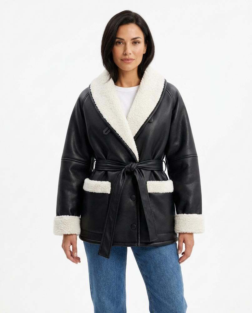 Heidi-Outlet - Lyvin | Sherpa-Lined Faux-Leather Jacket Women
