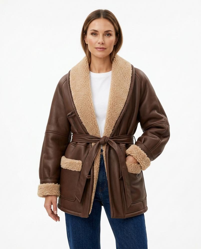 Heidi-Outlet - Lyvin | Sherpa-Lined Faux-Leather Jacket Women