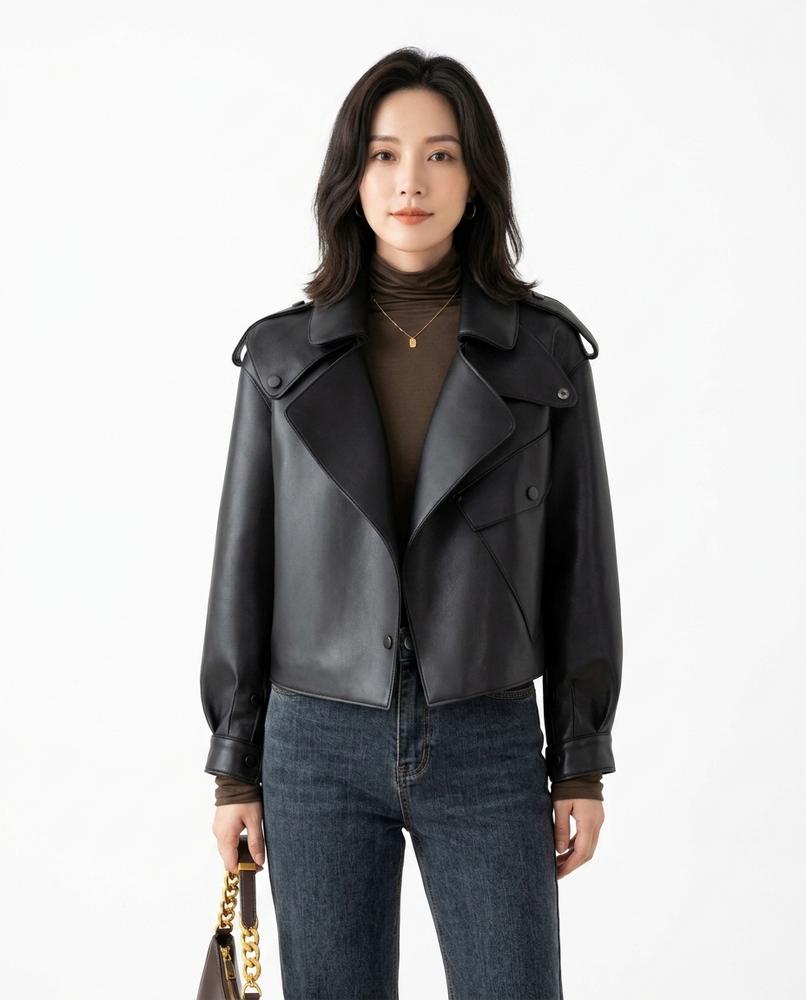 Heidi-Outlet - Nivin | Cropped Asymmetrical Leather Jacket Women