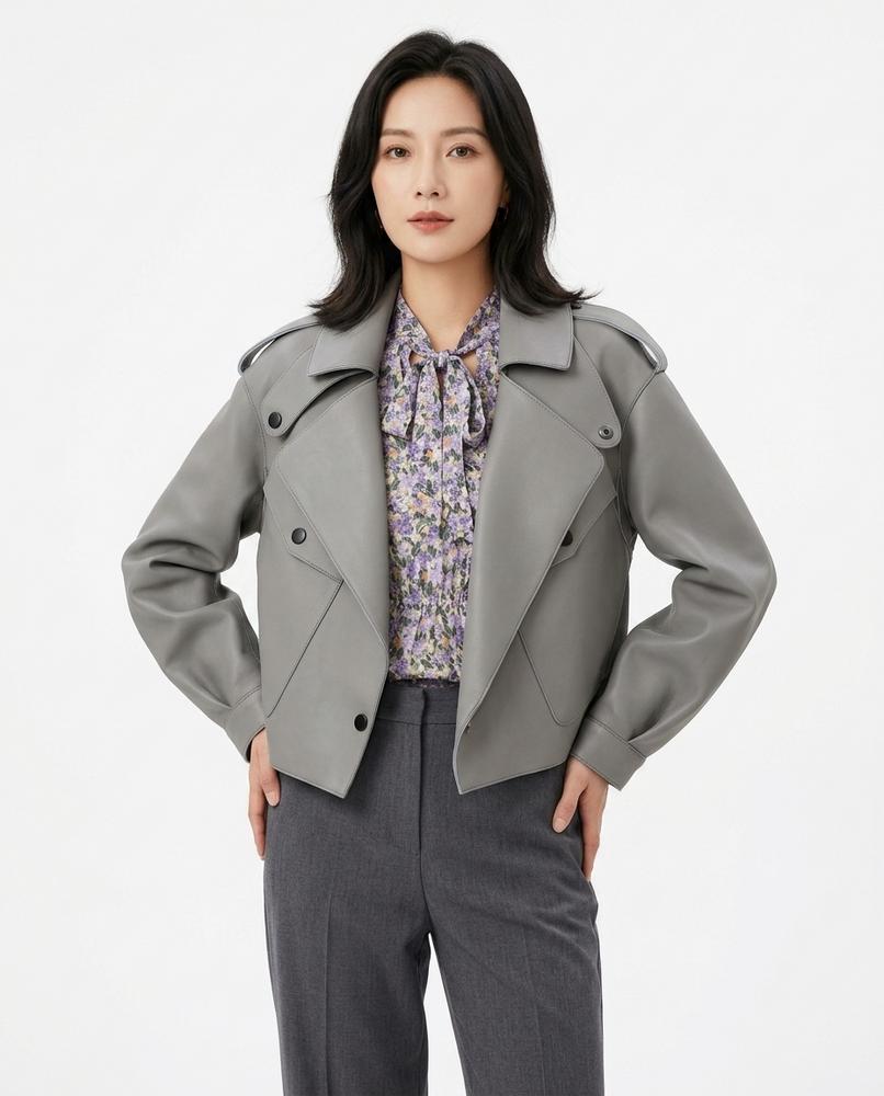 Heidi-Outlet - Nivin | Cropped Asymmetrical Leather Jacket Women
