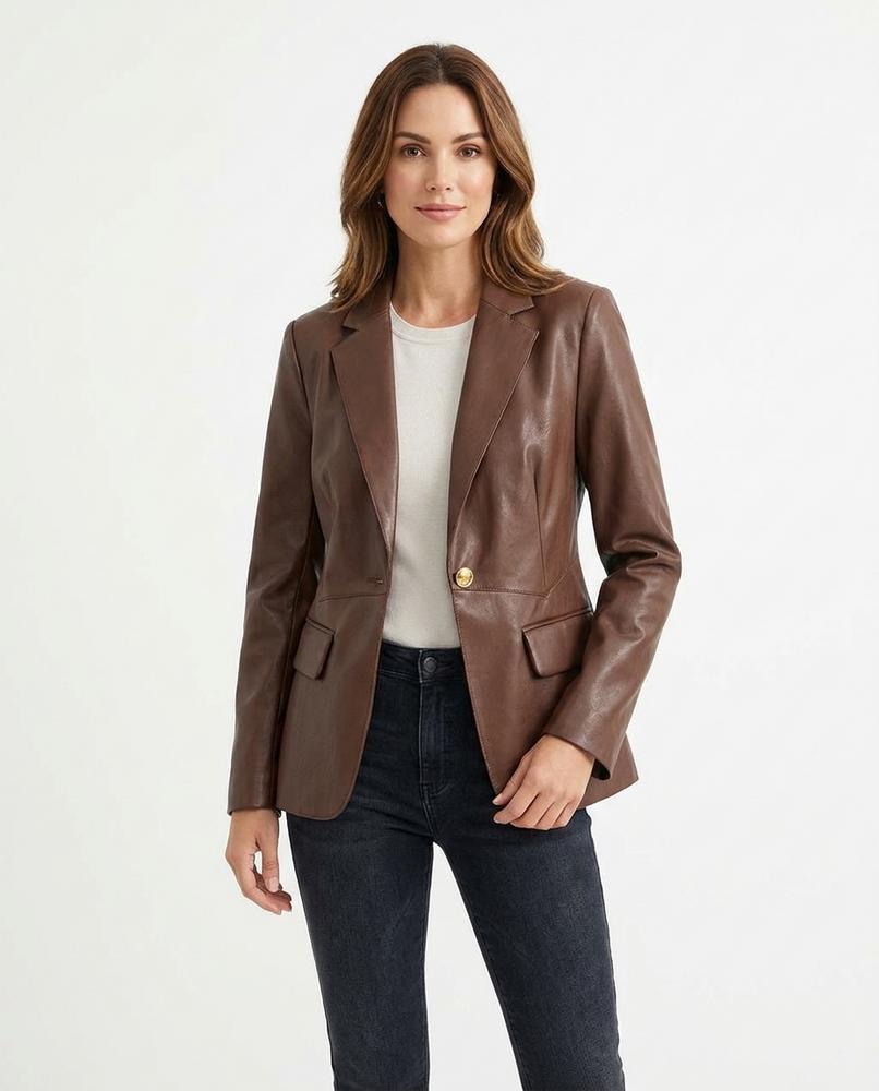 Heidi-Outlet - Rimel | Faux-Leather Tailored Blazer Women