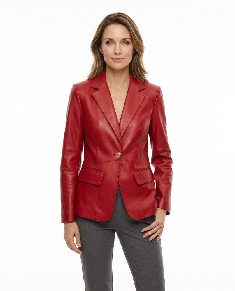 Heidi-Outlet - Rimel | Faux-Leather Tailored Blazer Women