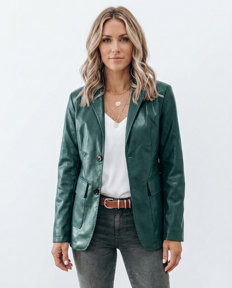 Heidi-Outlet - Kemin | Faux Leather Single-Breasted Blazer Women