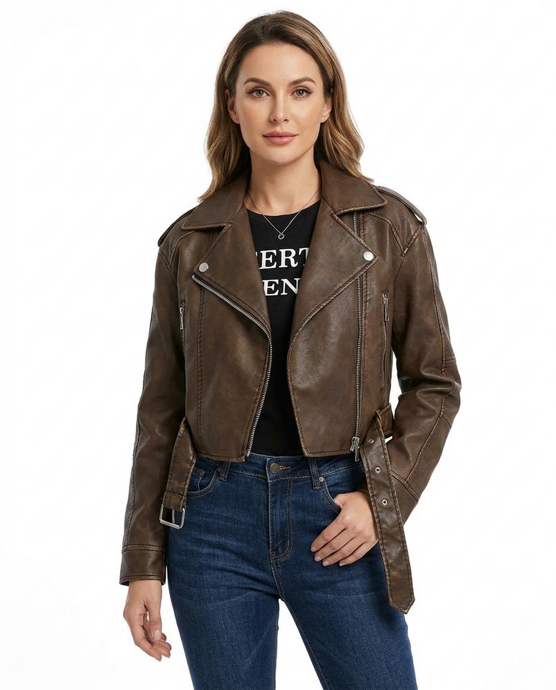Heidi-Outlet - Kevel | Belted Asymmetrical Leather Jacket Women