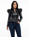 Heidi-Outlet - Lylor | Ruffled Peplum Leather Jacket Women