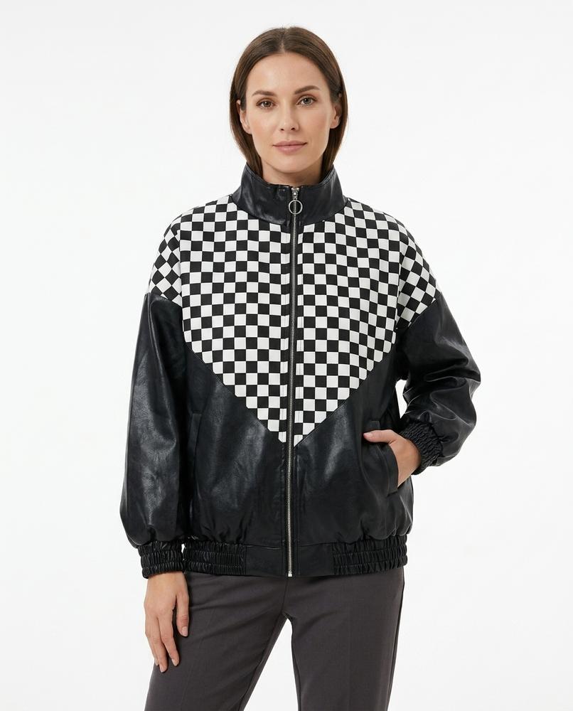 Heidi-Outlet - Losin | Checkerboard Faux Leather Jacket Women