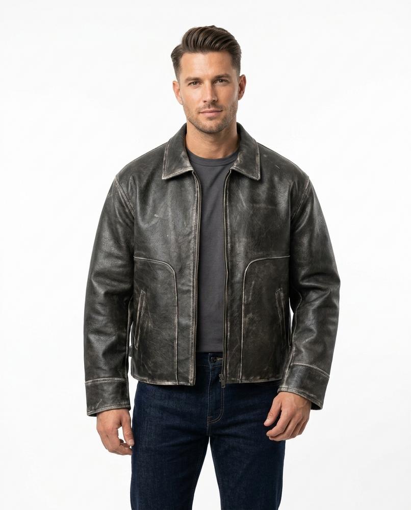 Heidi-Outlet - Letir | Distressed Zip-Up Leather Jacket Men