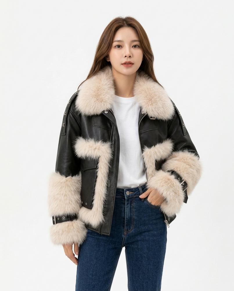 Heidi-Outlet - Coram | Faux Fur-Trimmed Cropped Leather Jacket Women