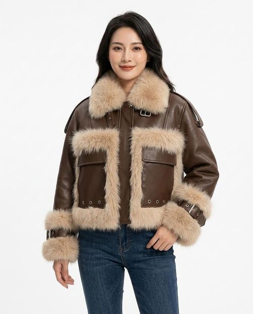 Heidi-Outlet - Coram | Faux Fur-Trimmed Cropped Leather Jacket Women