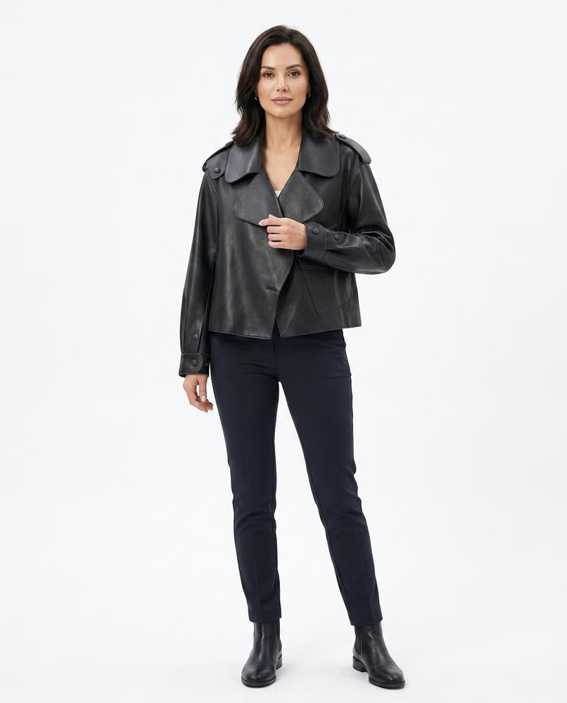 Heidi-Outlet - Raver | Cropped Double-Breasted Leather Jacket Women