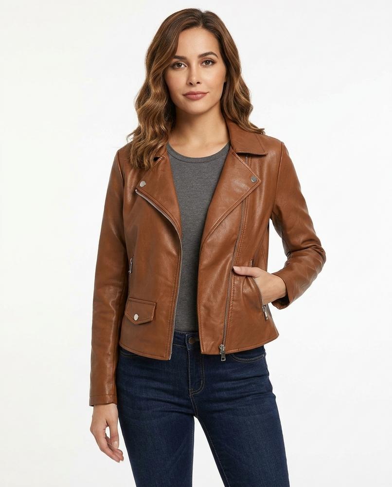 Heidi-Outlet - Risan | Asymmetrical Fitted Leather Jacket Women