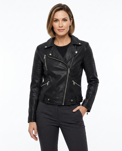 Heidi-Outlet - Colar | Asymmetrical Quilted Leather Jacket Women