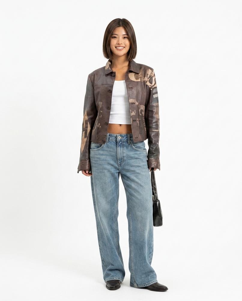 Heidi-Outlet - Lylan | Printed Cropped Leather Jacket Women
