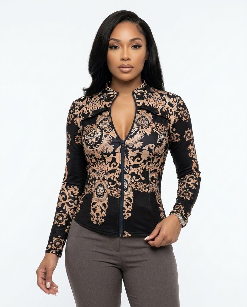 Heidi-Outlet - Nimon | Baroque-Patterned Slim-Fit Jacket Women