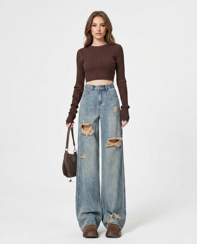 Heidi-Outlet - Vavel | Distressed Wide-Leg Pants Women