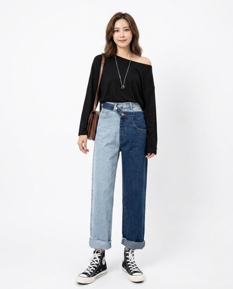 Heidi-Outlet - Nodan | Two-Tone Asymmetric-Waist Pants Women