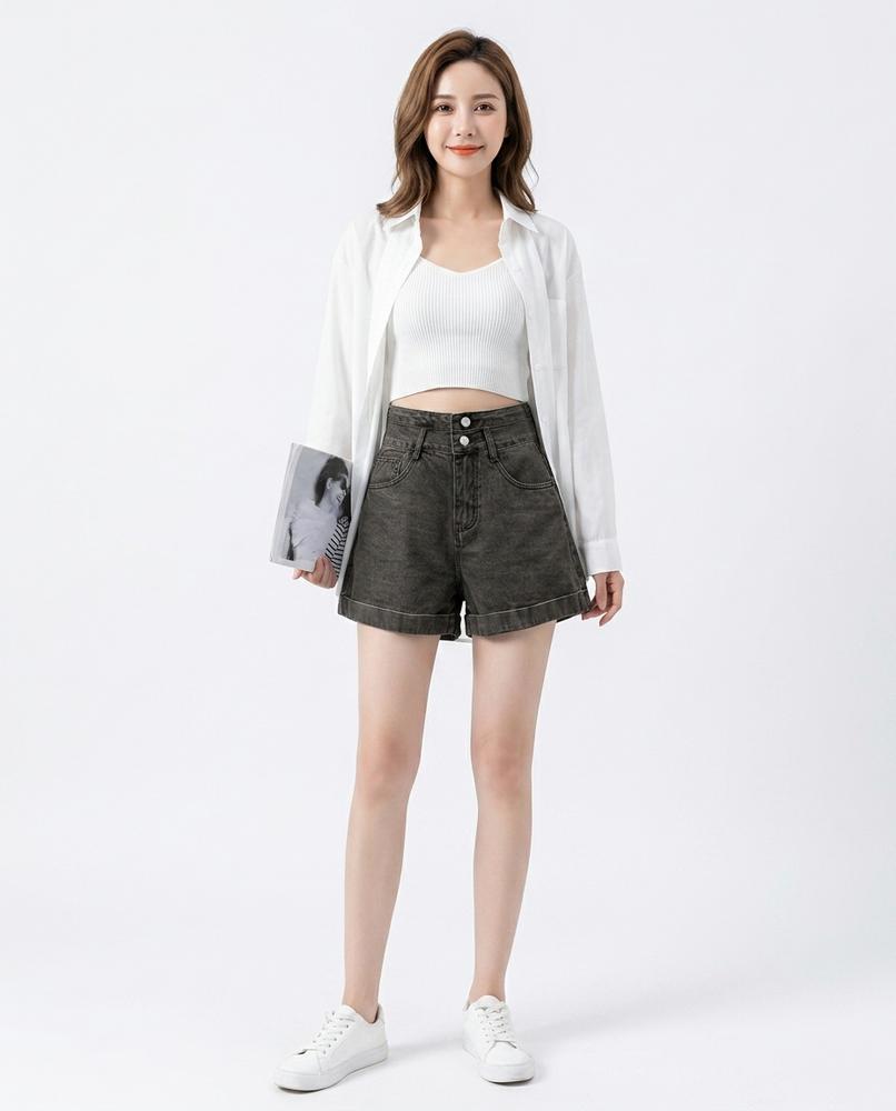 Heidi-Outlet - Alkar | High-Waisted Washed Shorts Women