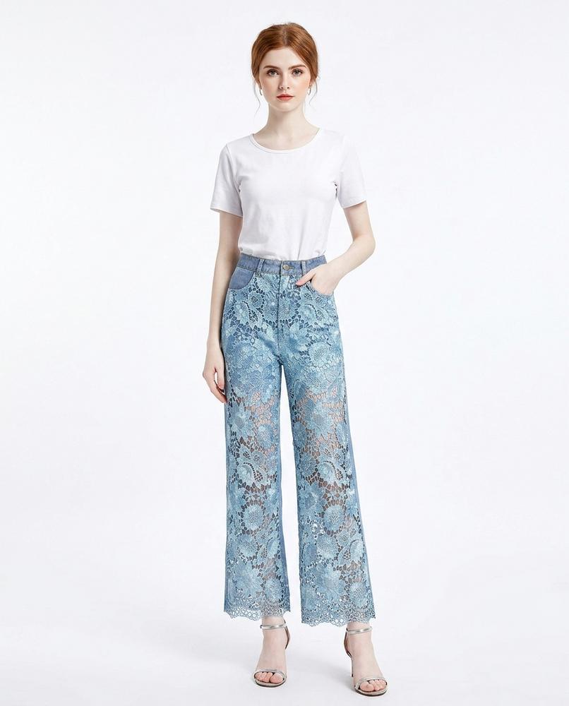 Heidi-Outlet - Lelen | Wide-Leg Sheer-Lace Pants Women