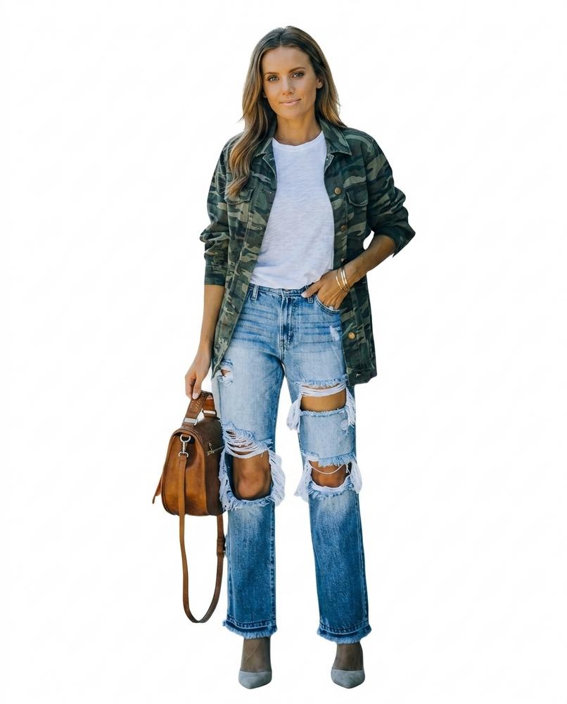 Heidi-Outlet - Kelor | Distressed Straight-Leg Pants Women