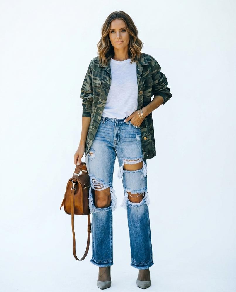 Heidi-Outlet - Kelor | Distressed Straight-Leg Pants Women