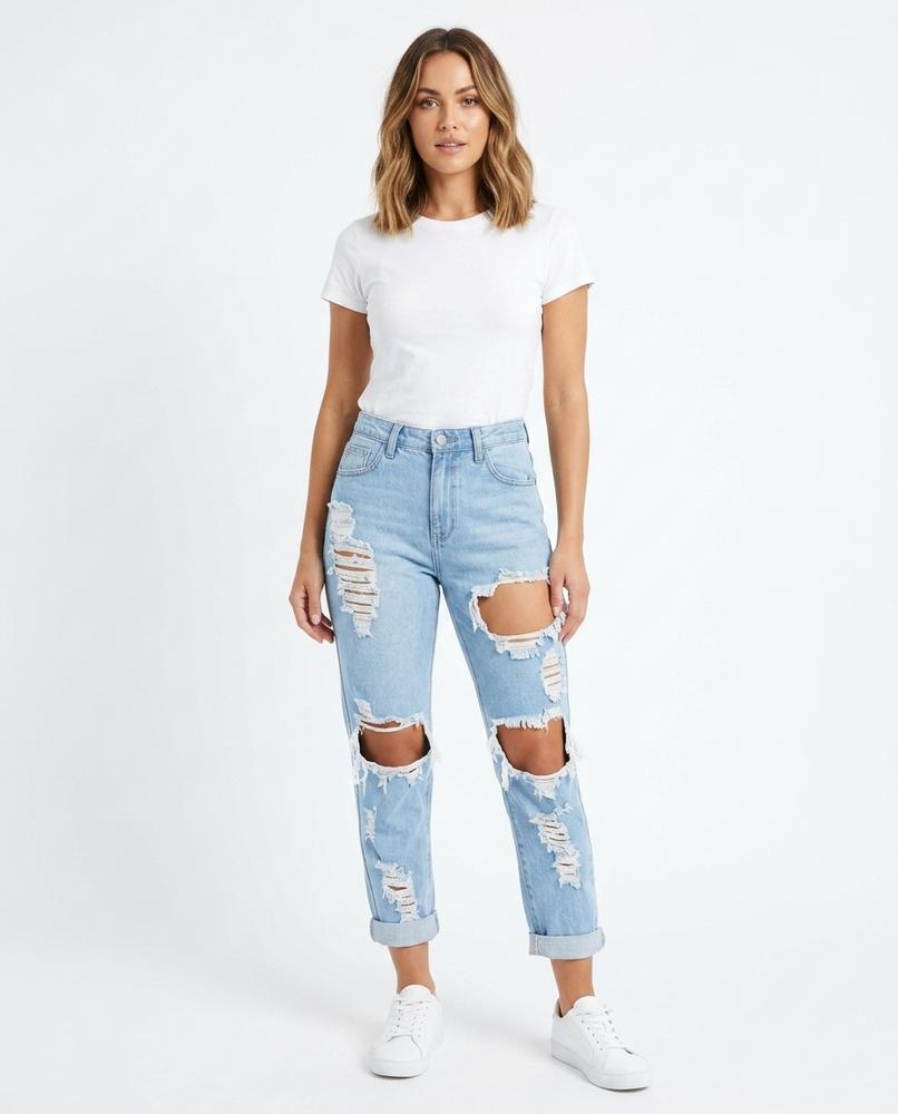Heidi-Outlet - Caren | High-Waisted Distressed Pants Women