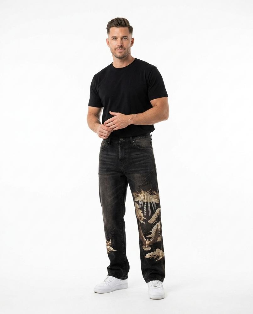 Heidi-Outlet - Zavan | Embroidered Dark-Wash Pants Men