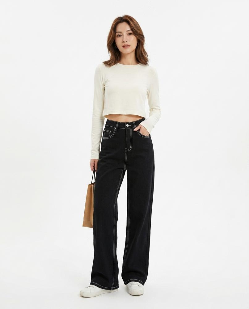 Heidi-Outlet - Alrev | High-Waist Contrast-Stitch Pants Women