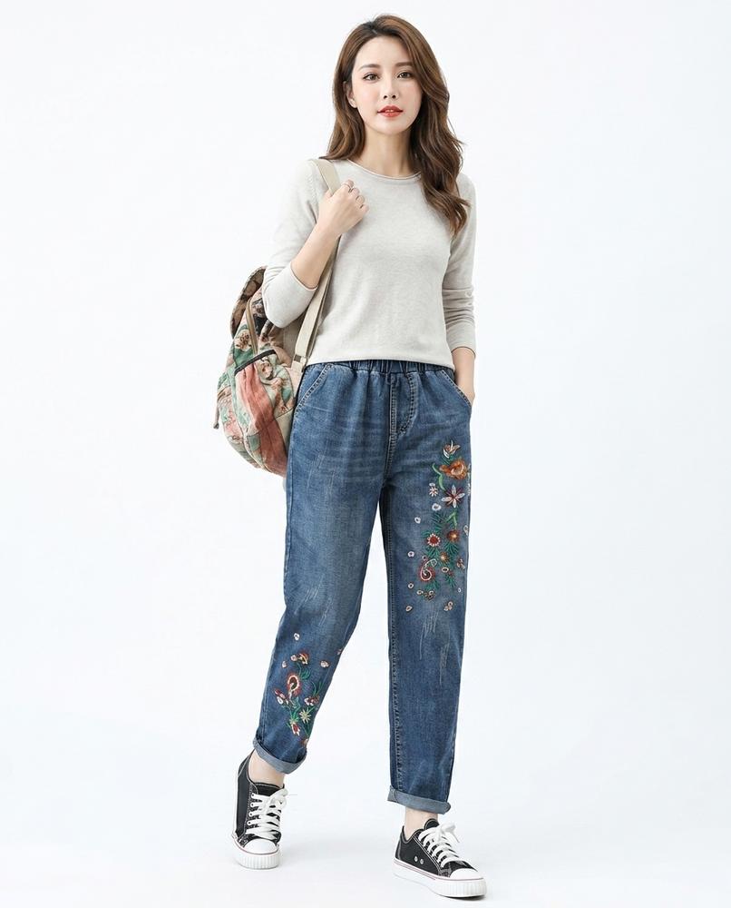 Heidi-Outlet - Kaken | Embroidered Denim Pants Women