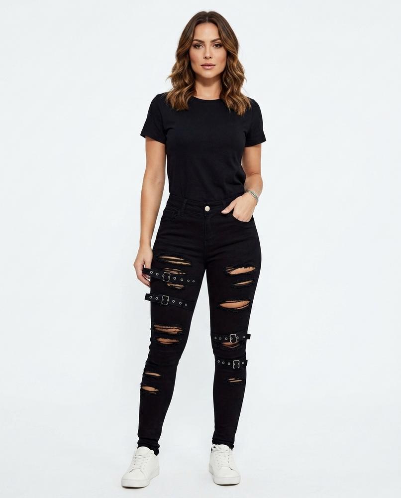 Heidi-Outlet - Elren | Ripped Buckled Pants Women